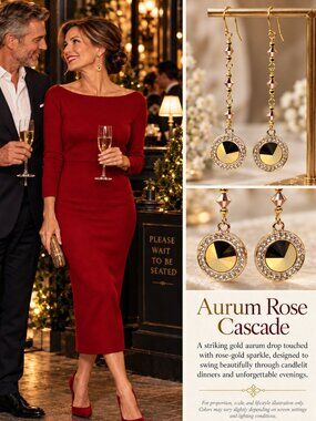 Artisan Swarovski Aurum Rose Halo Drop Earrings - 3 1/2 Inches